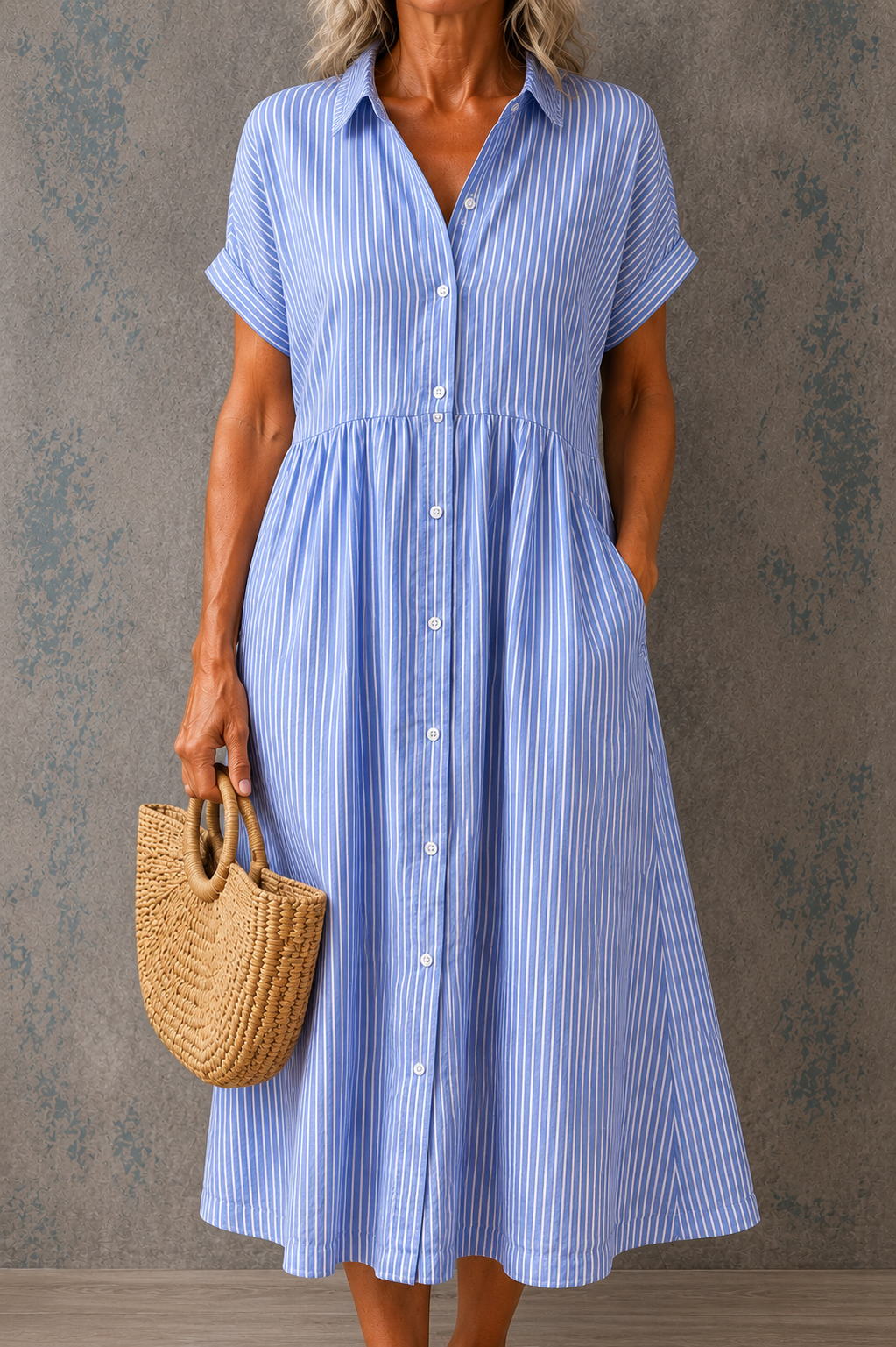 CAMILLE | STRIPED BUTTON MIDI DRESS