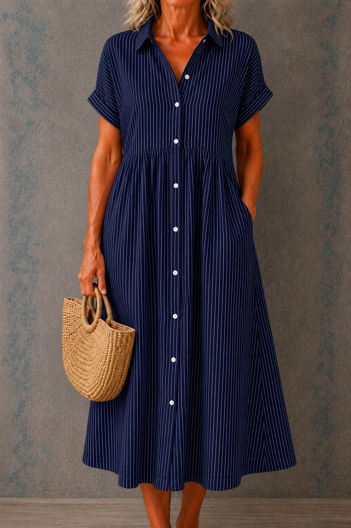CAMILLE | STRIPED BUTTON MIDI DRESS