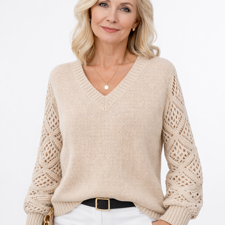 Helena | Lace Sleeve Knit Sweater