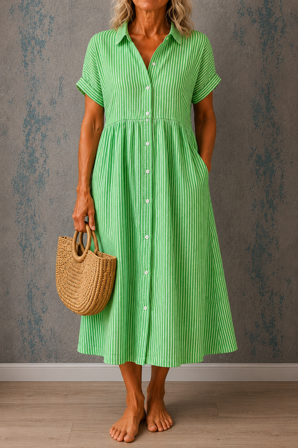 CAMILLE | STRIPED BUTTON MIDI DRESS