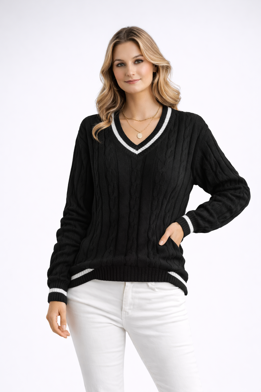 Sienna | Cable-Knit V-Neck Sweater