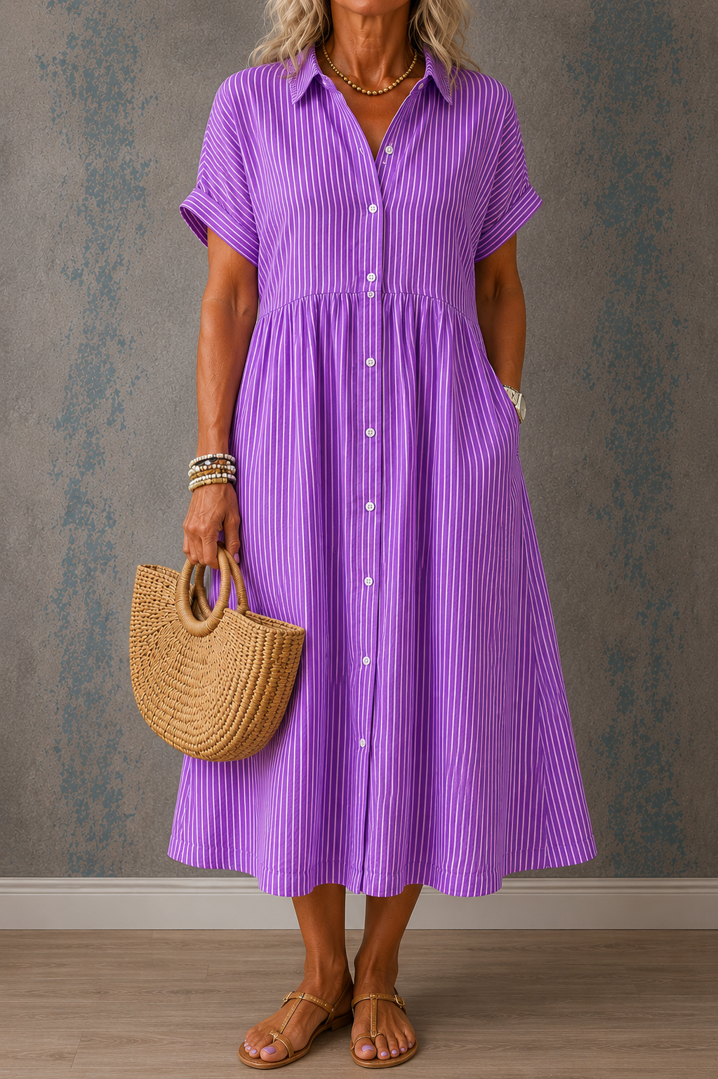 CAMILLE | STRIPED BUTTON MIDI DRESS