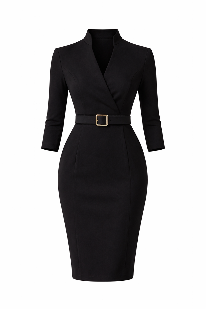 Victoria | Elegant Belted Collar Dress