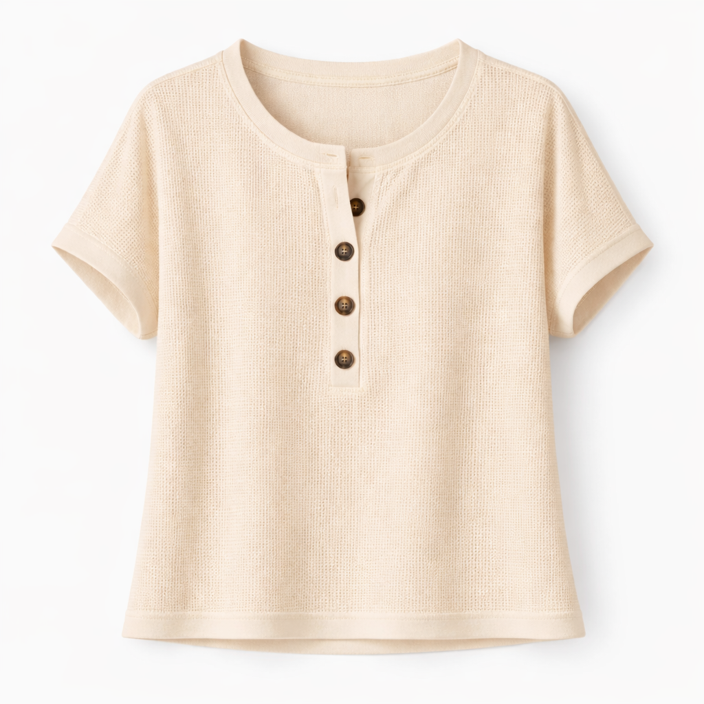 Hannah | Button Front Waffle Knit Top