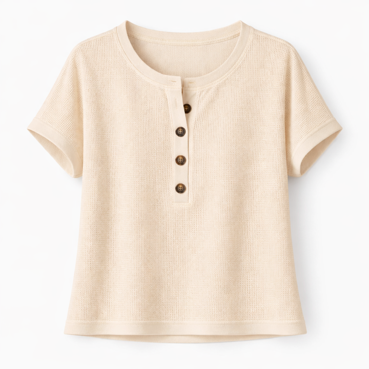 Hannah | Button Front Waffle Knit Top