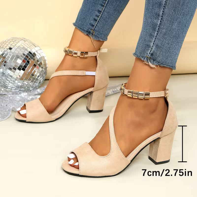 Sandra | Black Peep-Toe Block Heel Sandals