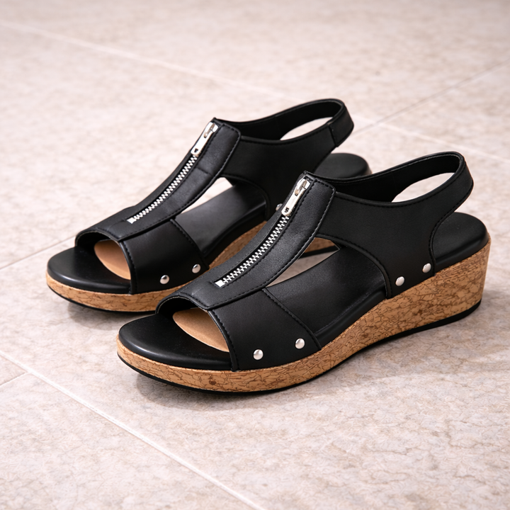 Stylové retro sandály na klínku se zipem