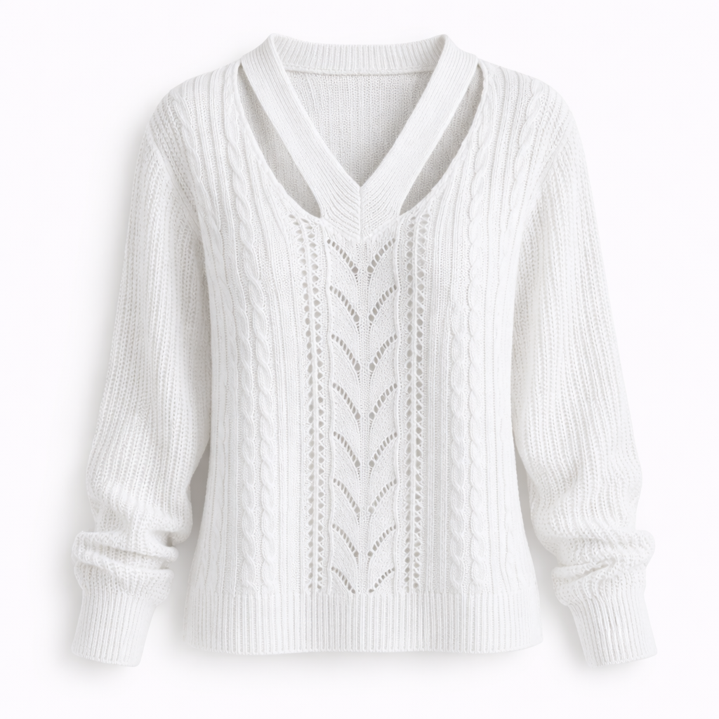Grace | V-Detail Cable Knit Sweater