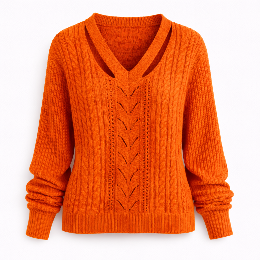 Grace | V-Detail Cable Knit Sweater