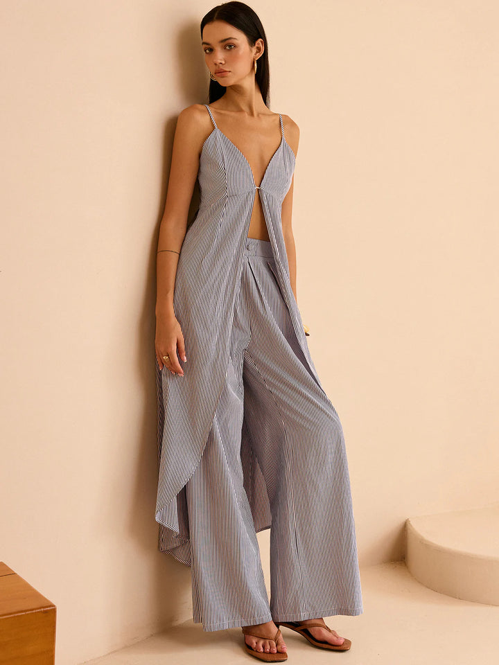 Lara | Striped Long Cami Top and Wide-Leg Pants Set