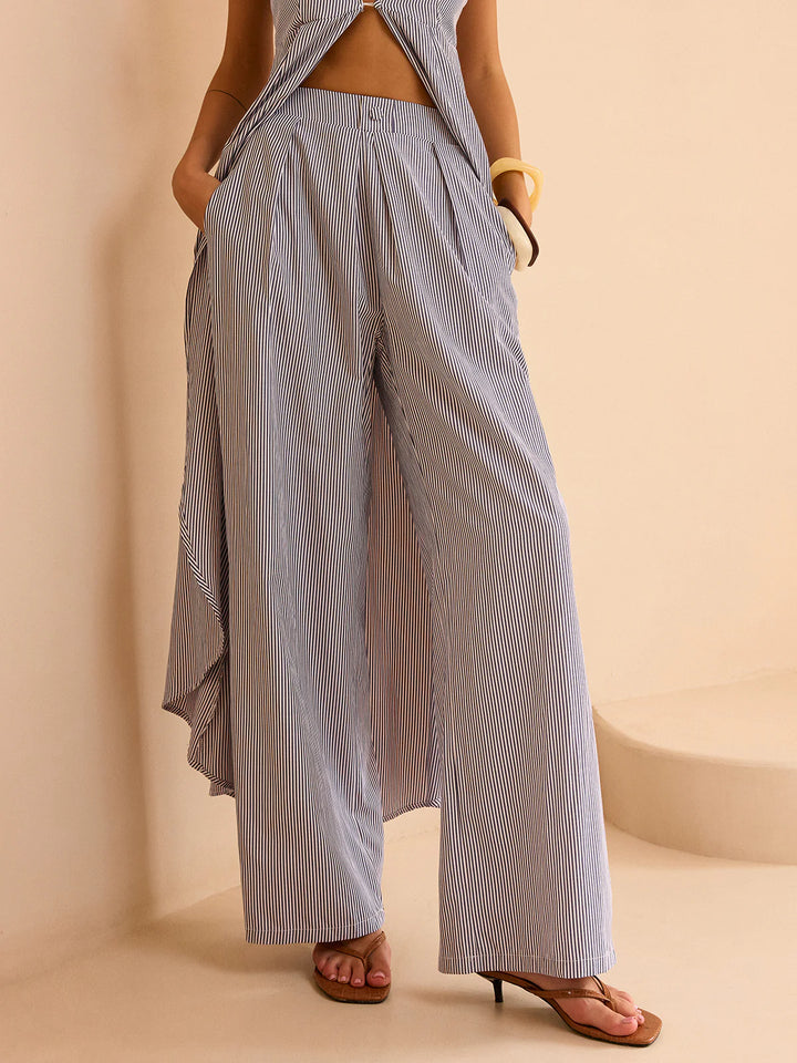 Lara | Striped Long Cami Top and Wide-Leg Pants Set