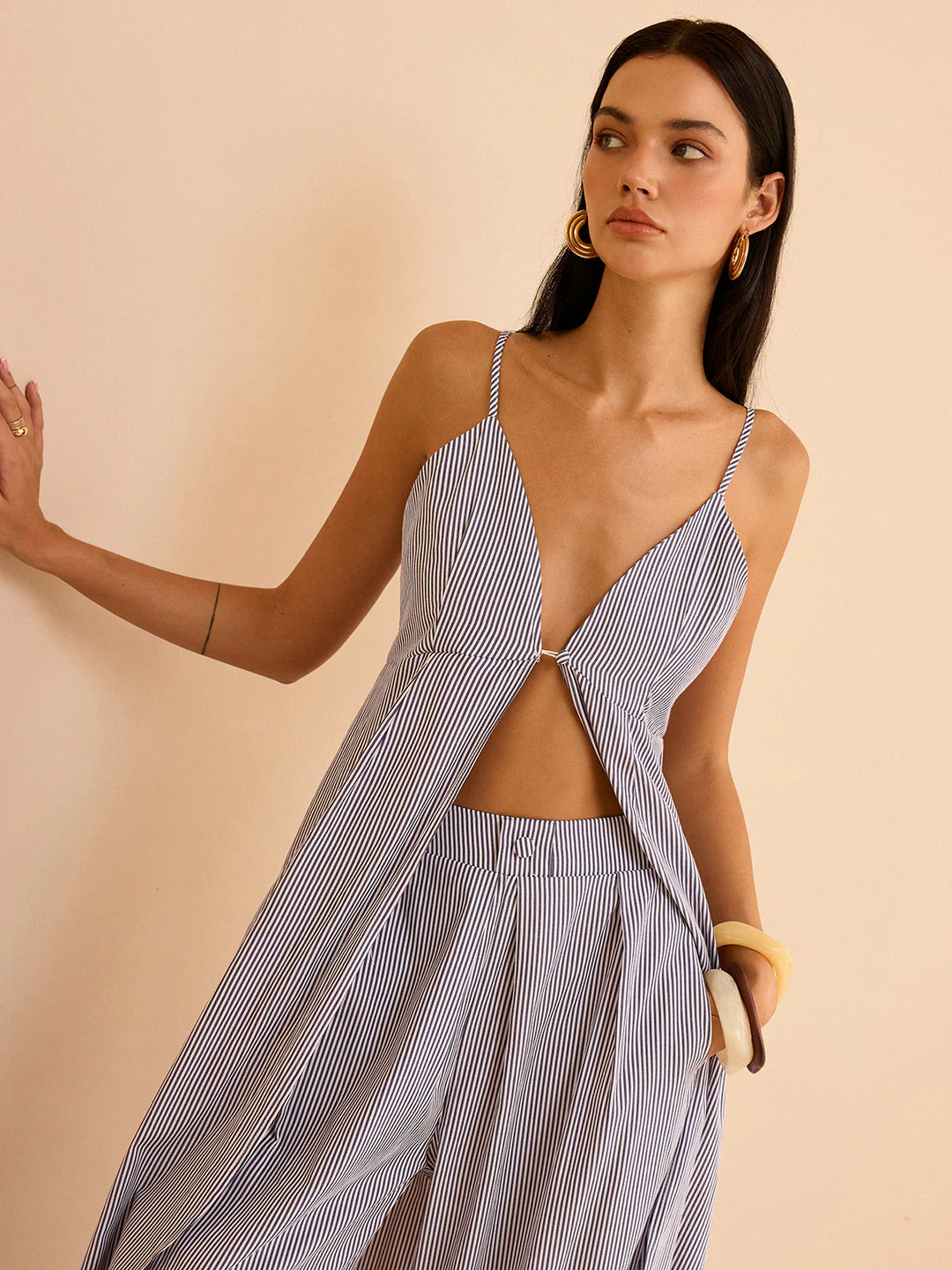 Lara | Striped Long Cami Top and Wide-Leg Pants Set