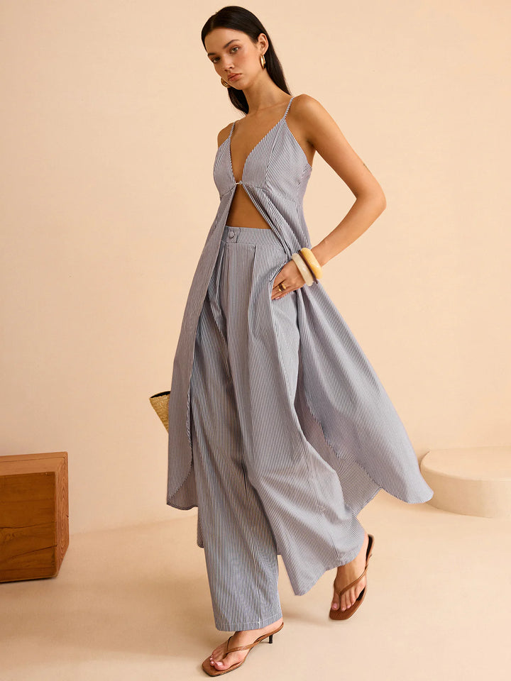 Lara | Striped Long Cami Top and Wide-Leg Pants Set