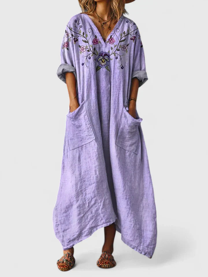 Indra | Cotton Boho Print Front Pocket Maxi Dress