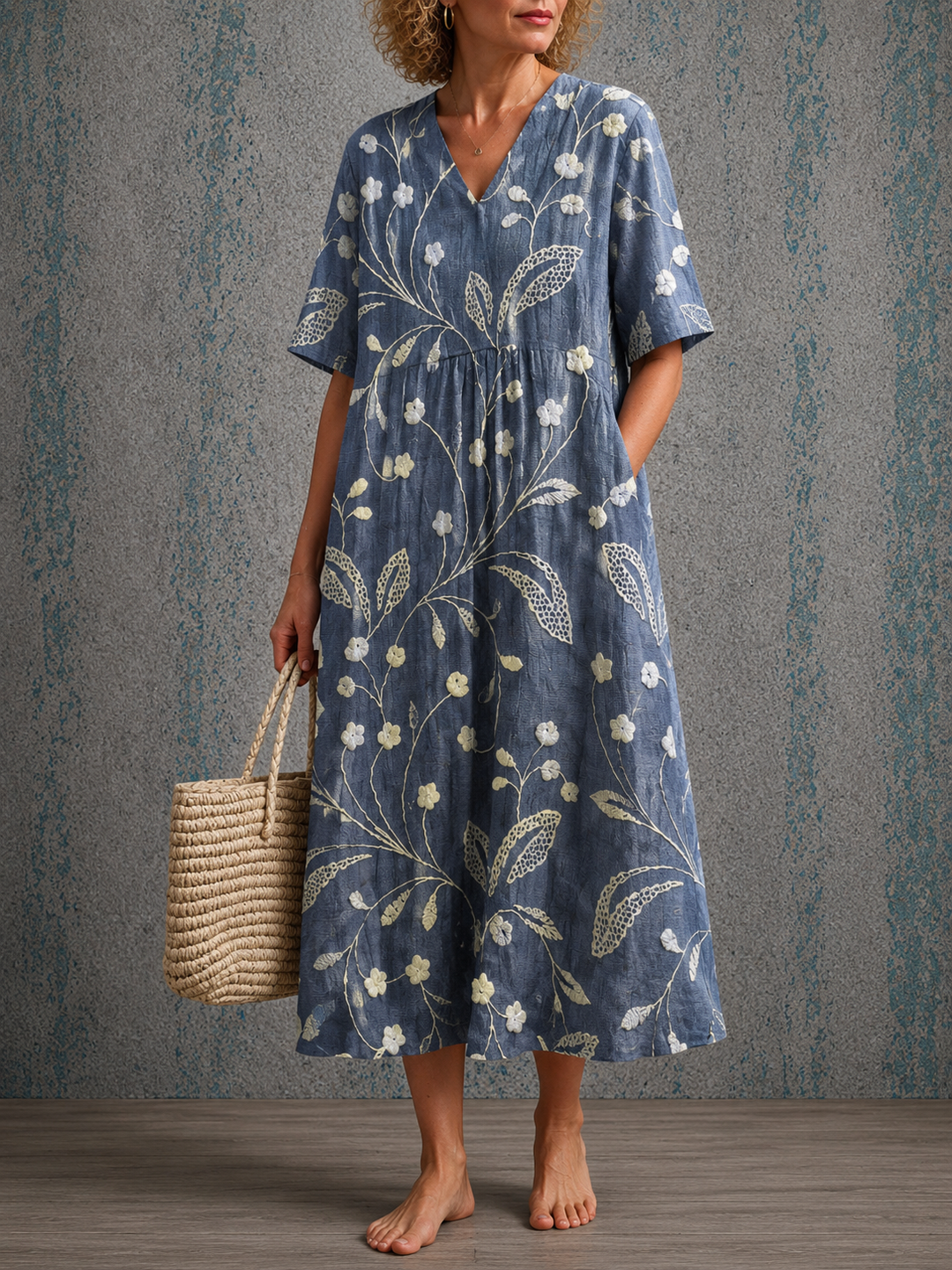 Diane™ | Half Sleeve Linen Dress