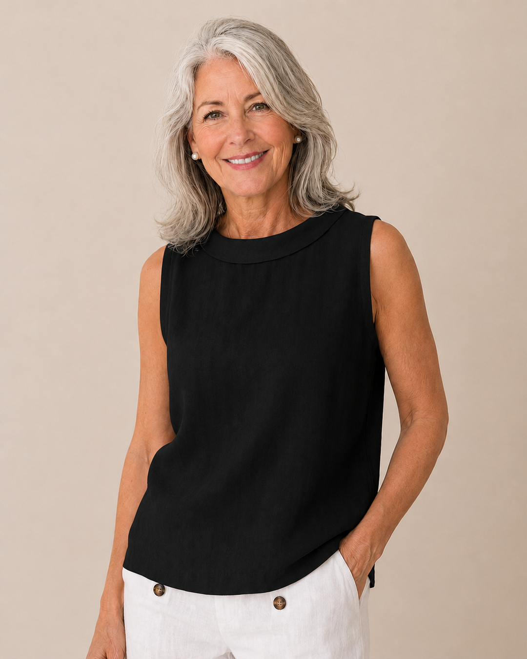 Maria™ | Sleeveless Roll Collar Top
