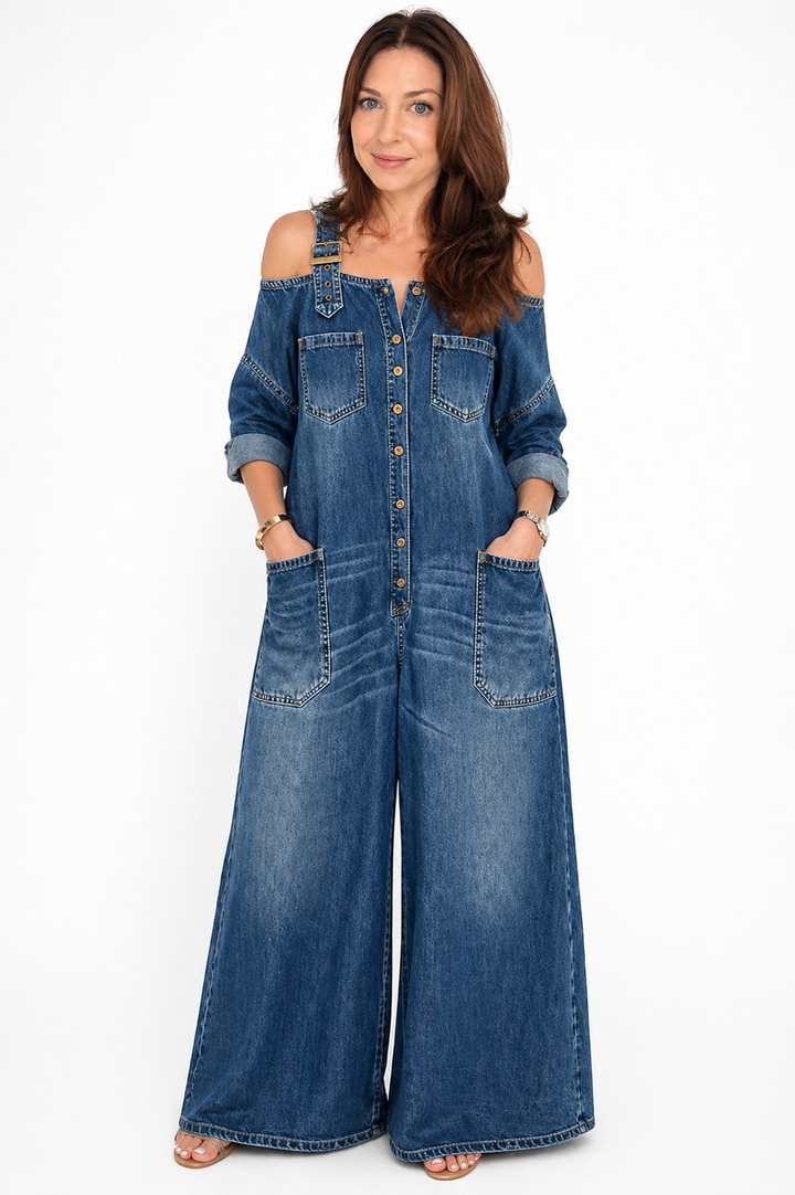 SOPHIA | OFF SHOULDER DENIM JUMPSUIT