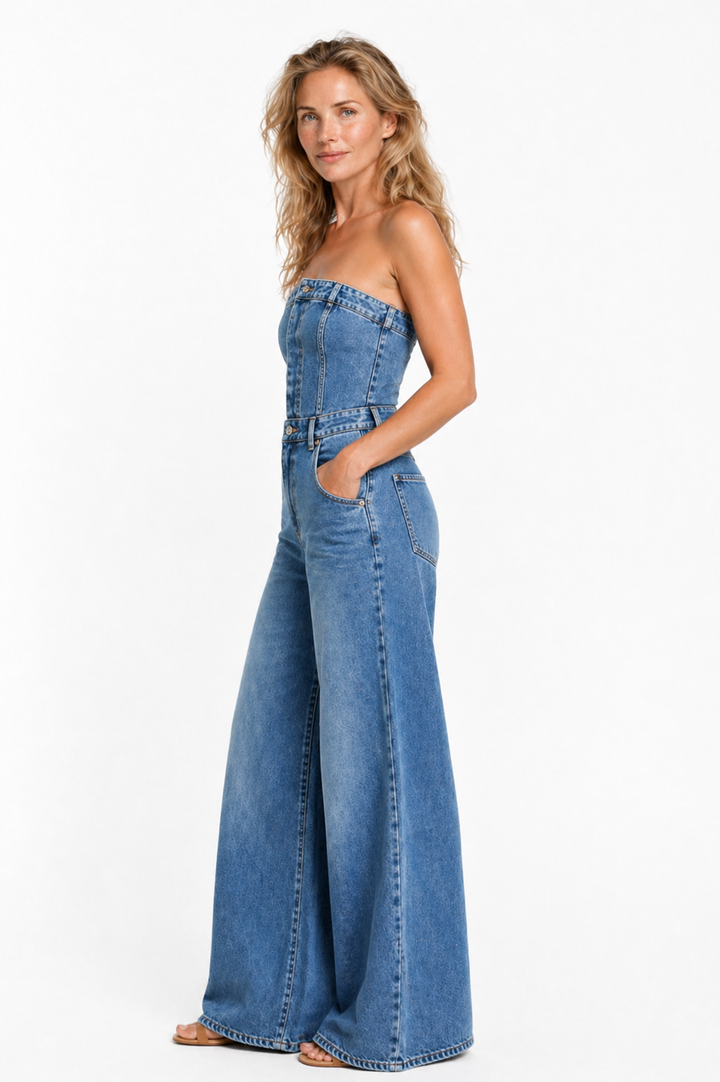 Linda | Strapless Denim Jumpsuit