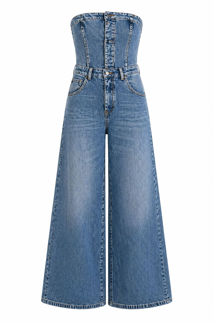 Linda | Strapless Denim Jumpsuit