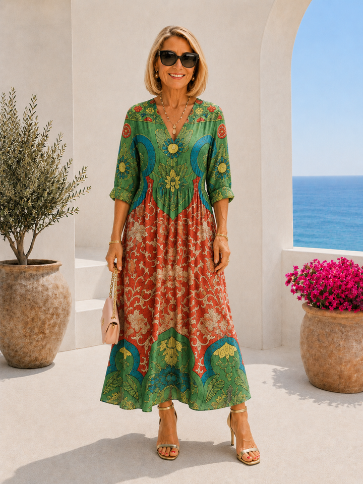 CELINA™ | Vintage Mosaic Maxi Dress