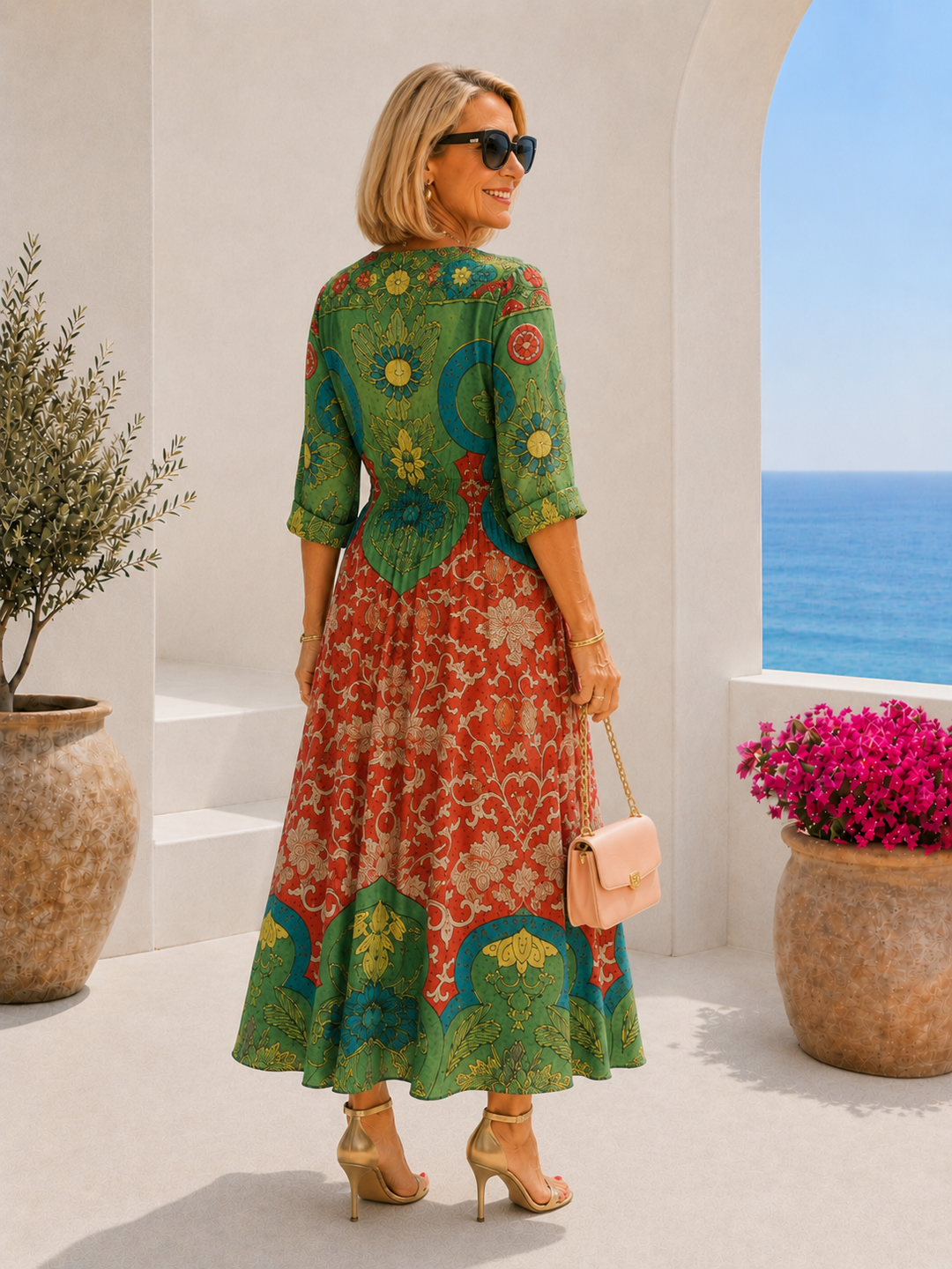 CELINA™ | Vintage Mosaic Maxi Dress