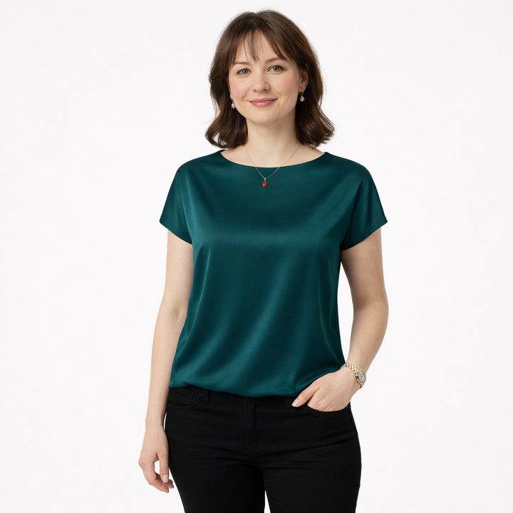 Scarlett | Satin Boat Neck Blouse