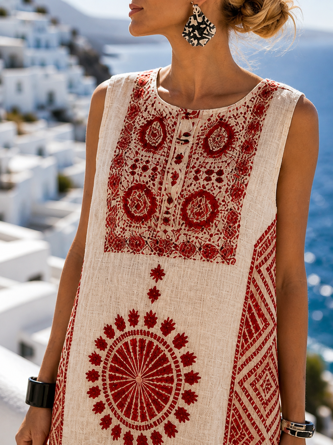 MIRELLE™ | Embroidered Linen Summer Dress