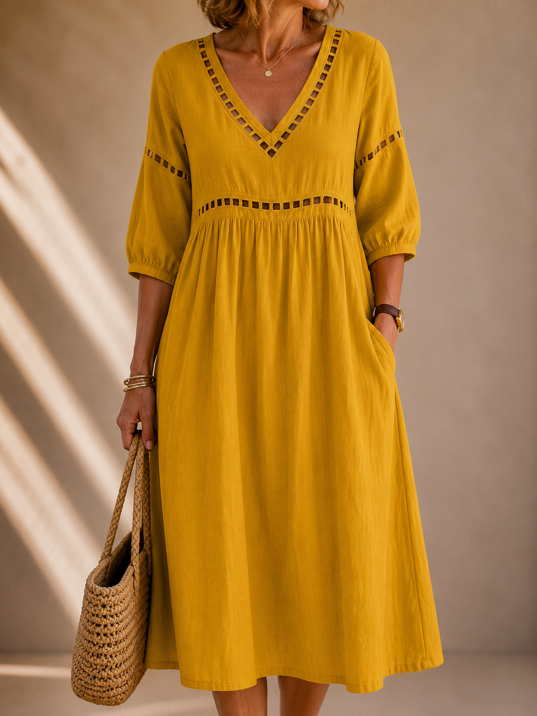 Amelia™ | Linen V-Neck Dress