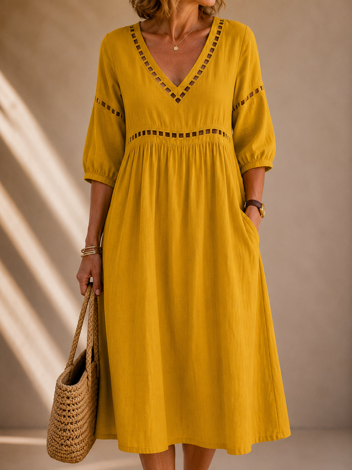 Amelia™ | Linen V-Neck Dress