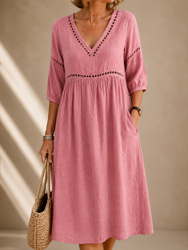 Amelia™ | Linen V-Neck Dress