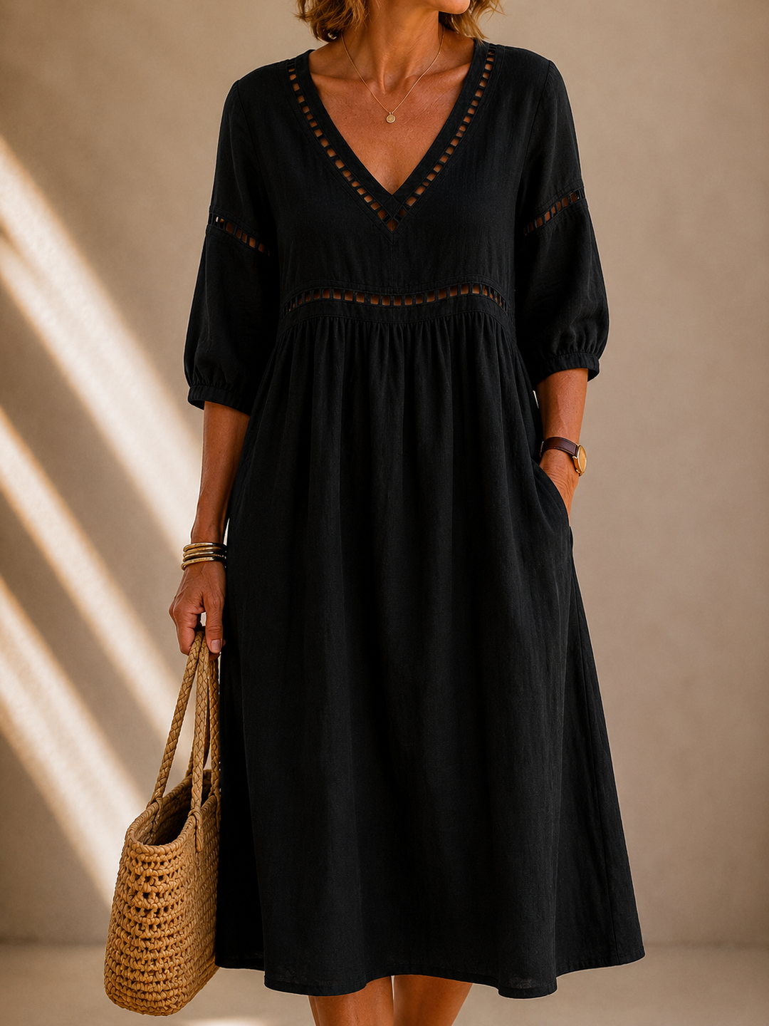 Amelia™ | Linen V-Neck Dress